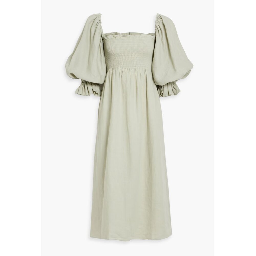 Sleeper Light Sage Puff-Sleeve Midi Dress